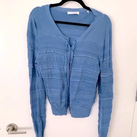 Sandro Barba ruffle trim cardigan in blue NWOT - Picture 3 of 8